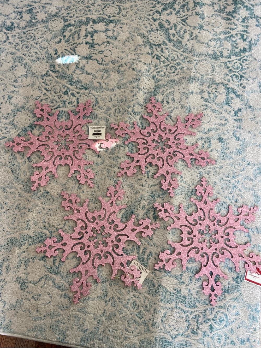 Christmas extra large pink glitter snowflakes ornaments set of 4